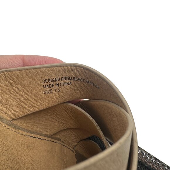 Beast Fashion Womens Size 7.5  Taupe Crisscross Leather Open-Toe Flats - Picture 6 of 9